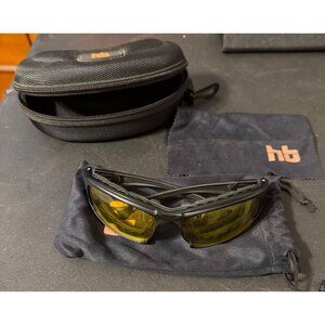 HB Calico Yellow Lens Safety Motorcycle Glasses Black Frame Case Bag Cloth